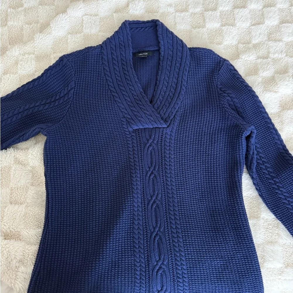 Women's Náutica Blue Cable Knit Sweater 100% cotton L - Picture 1 of 4